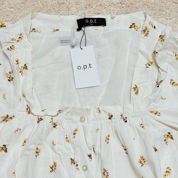 NWT Anthropologie OPT White & Yellow Floral Tie Waist Puff Sleeve Maxi Dress M - Picture 4 of 14